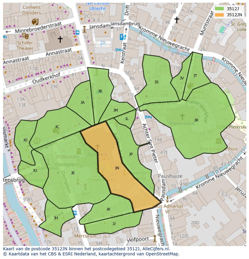 Afbeelding van het postcodegebied 3512 JN op de kaart.