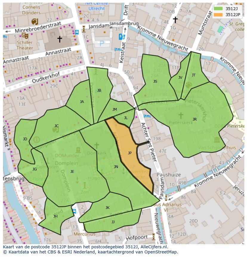 Afbeelding van het postcodegebied 3512 JP op de kaart.