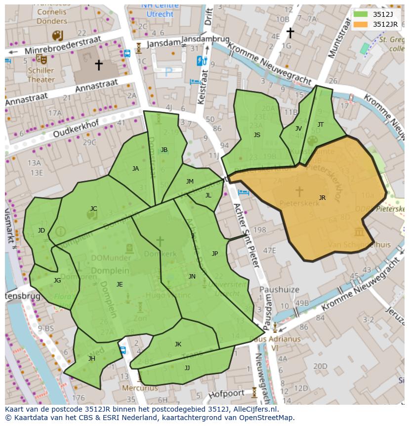 Afbeelding van het postcodegebied 3512 JR op de kaart.