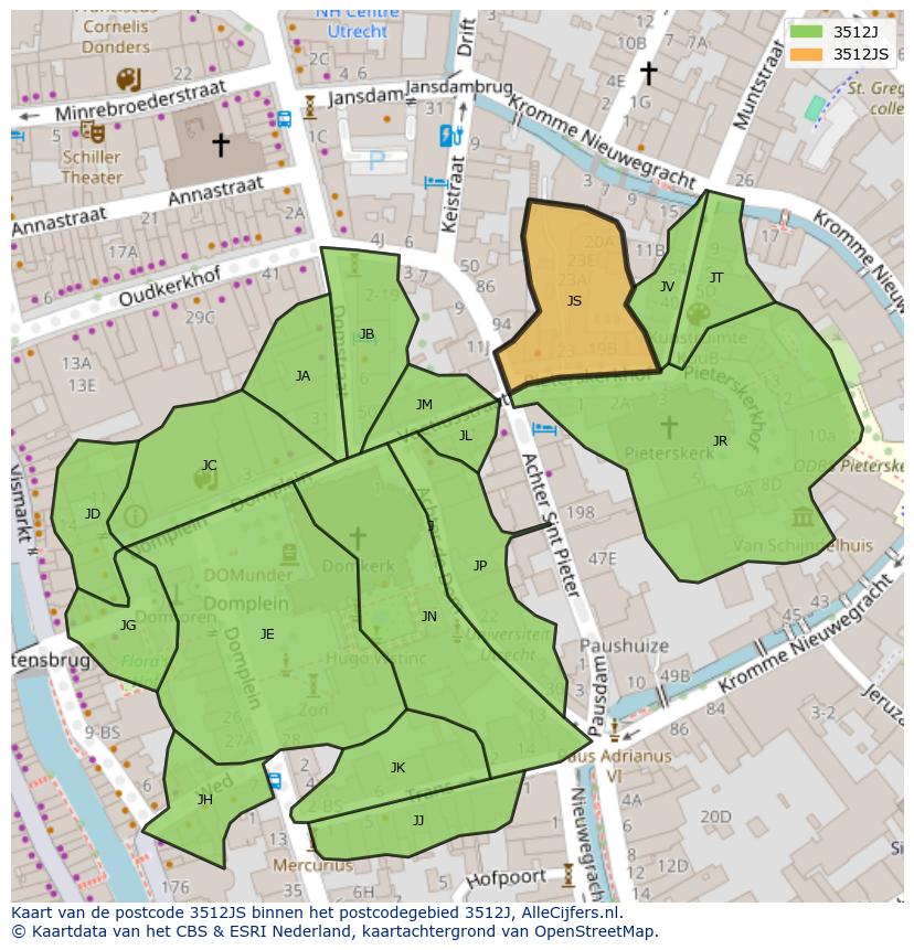 Afbeelding van het postcodegebied 3512 JS op de kaart.
