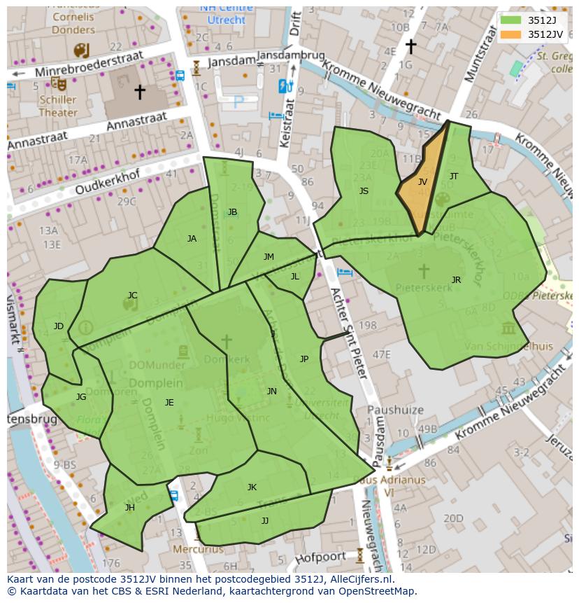 Afbeelding van het postcodegebied 3512 JV op de kaart.