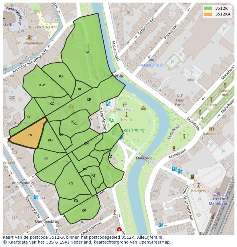 Afbeelding van het postcodegebied 3512 KA op de kaart.