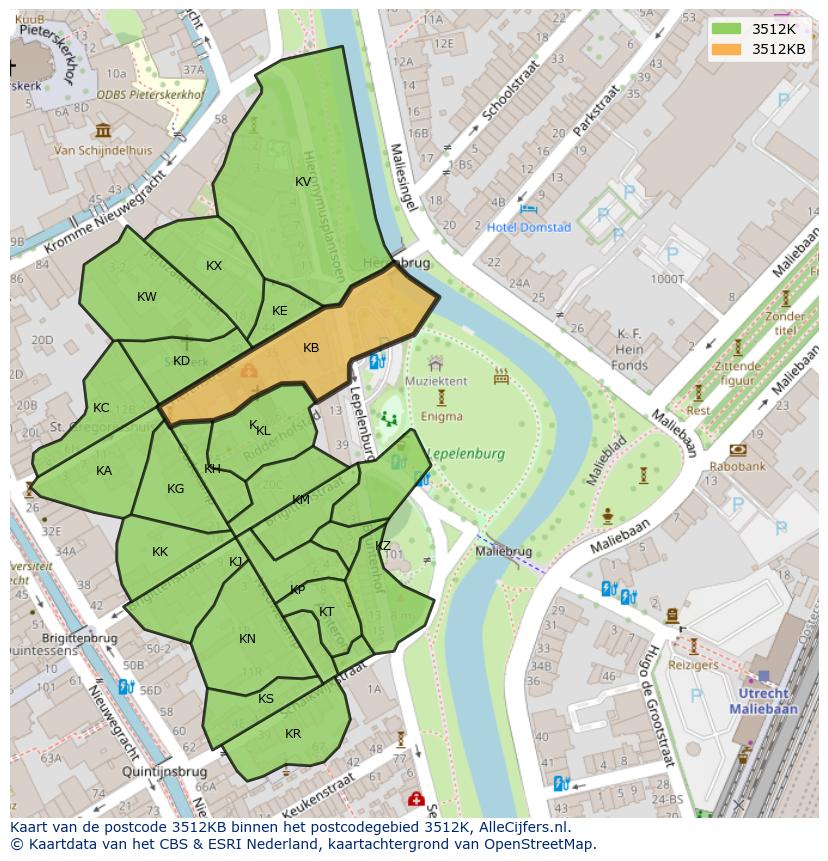 Afbeelding van het postcodegebied 3512 KB op de kaart.
