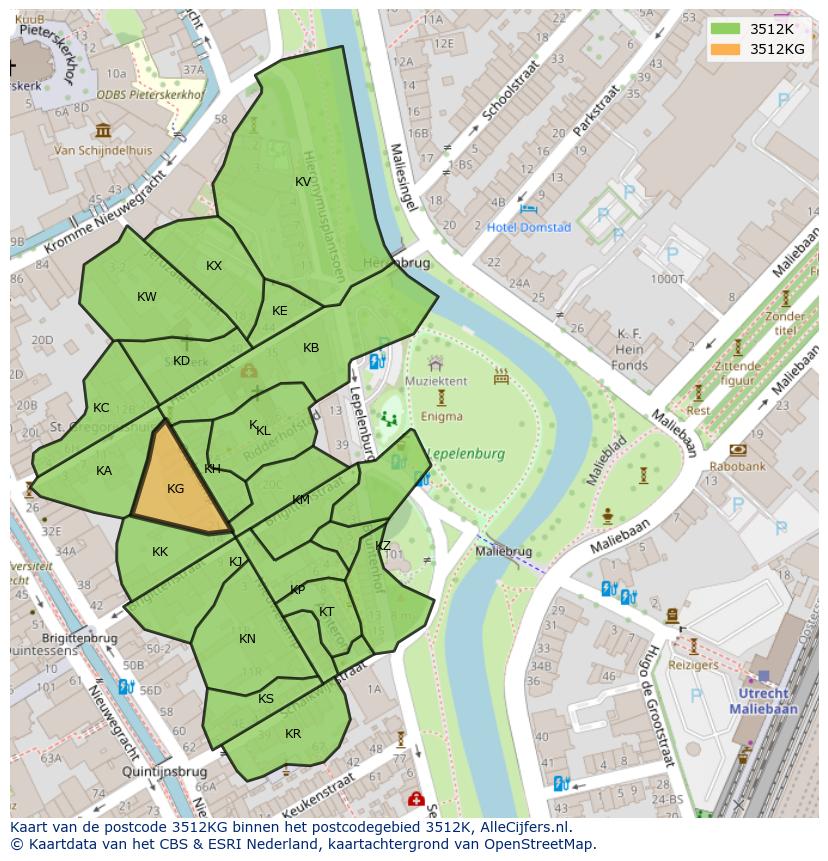 Afbeelding van het postcodegebied 3512 KG op de kaart.