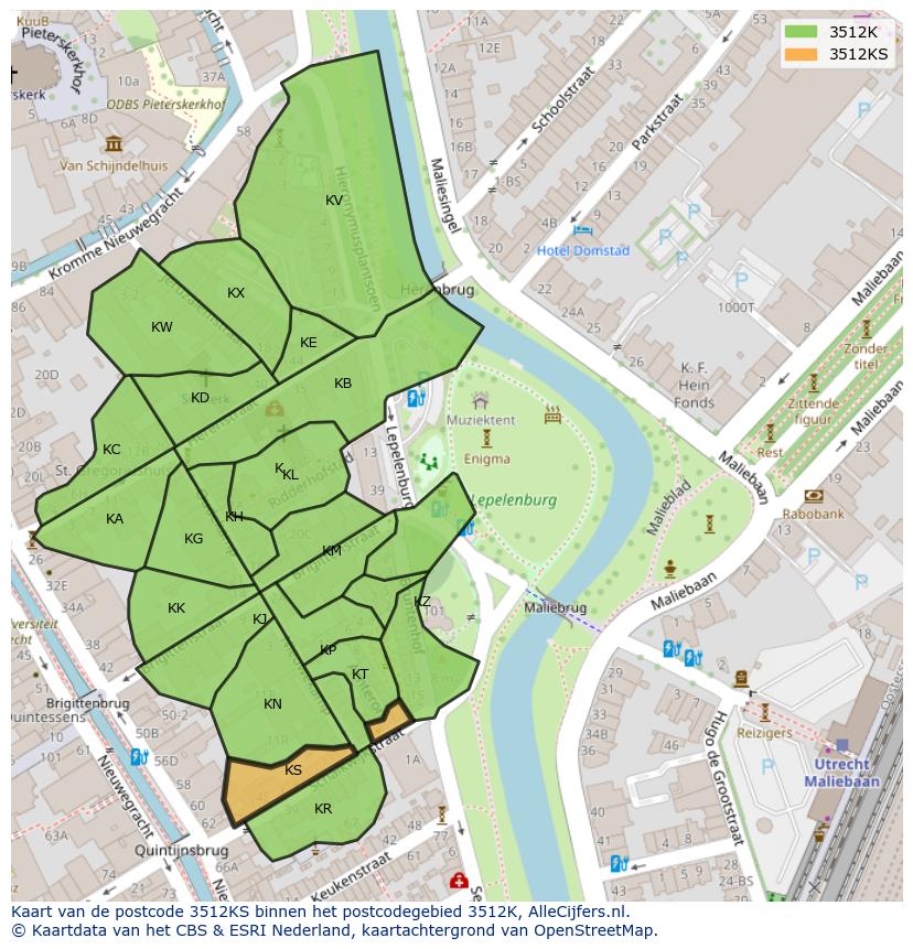 Afbeelding van het postcodegebied 3512 KS op de kaart.