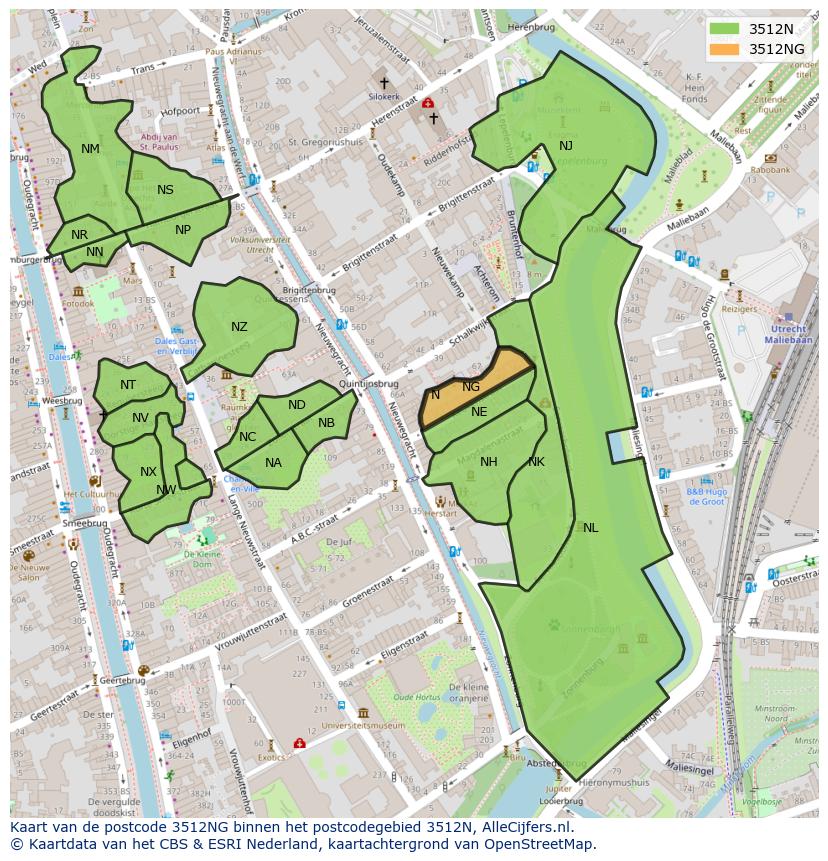 Afbeelding van het postcodegebied 3512 NG op de kaart.