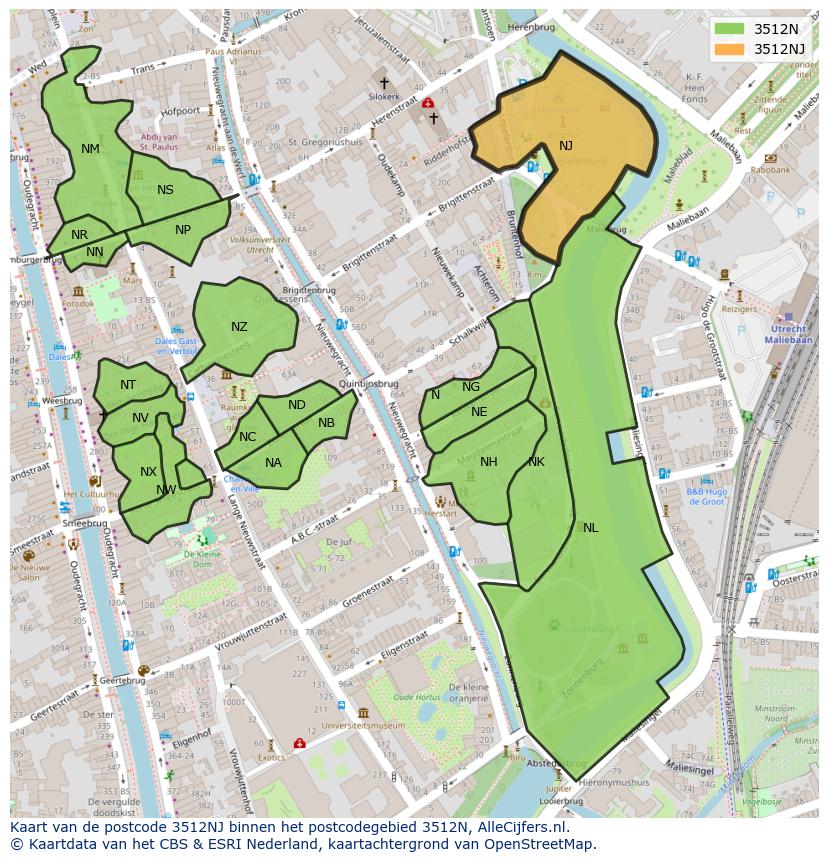Afbeelding van het postcodegebied 3512 NJ op de kaart.