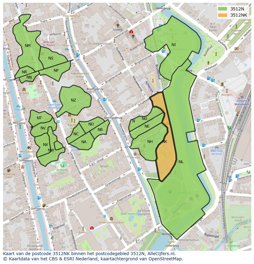 Afbeelding van het postcodegebied 3512 NK op de kaart.