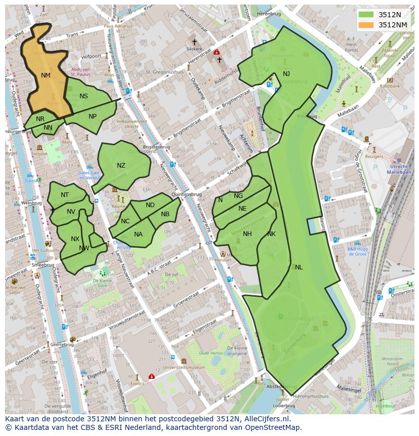 Afbeelding van het postcodegebied 3512 NM op de kaart.