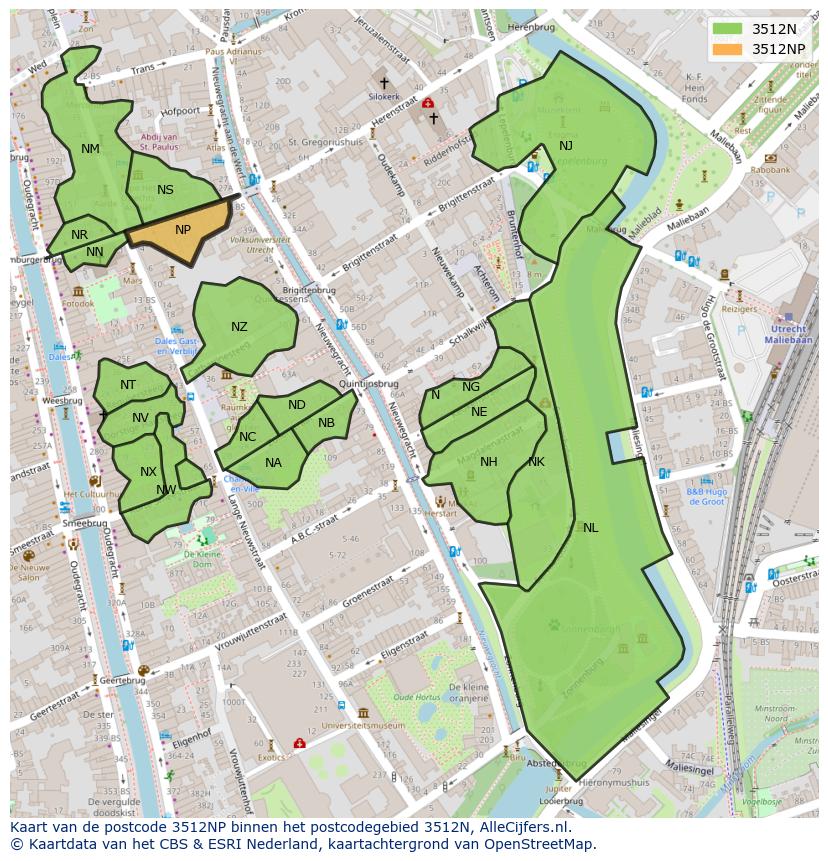 Afbeelding van het postcodegebied 3512 NP op de kaart.