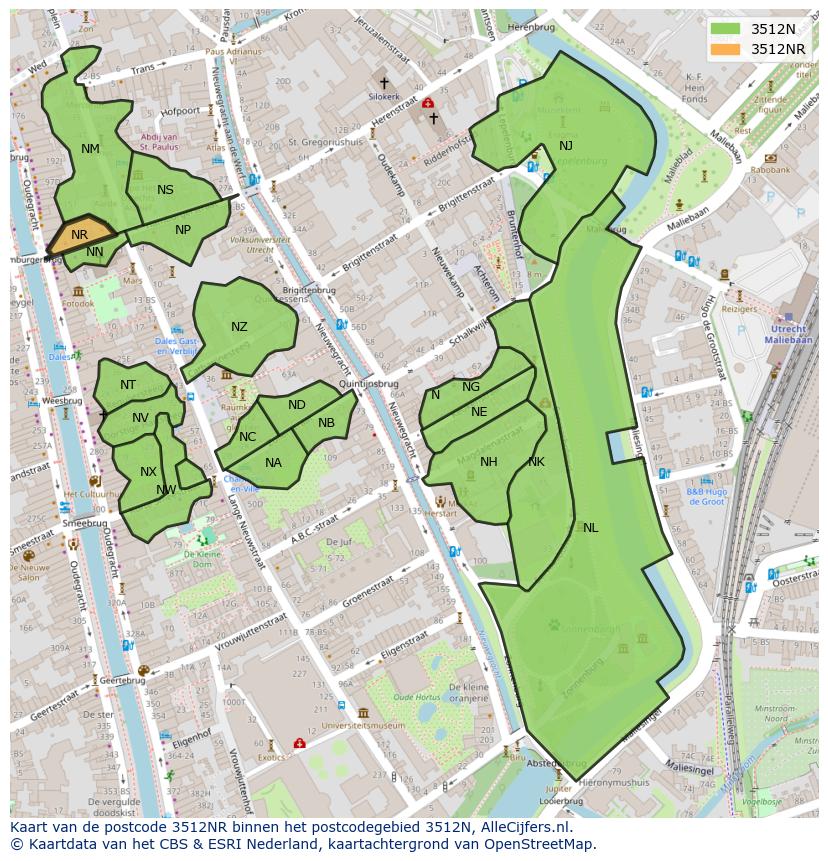 Afbeelding van het postcodegebied 3512 NR op de kaart.