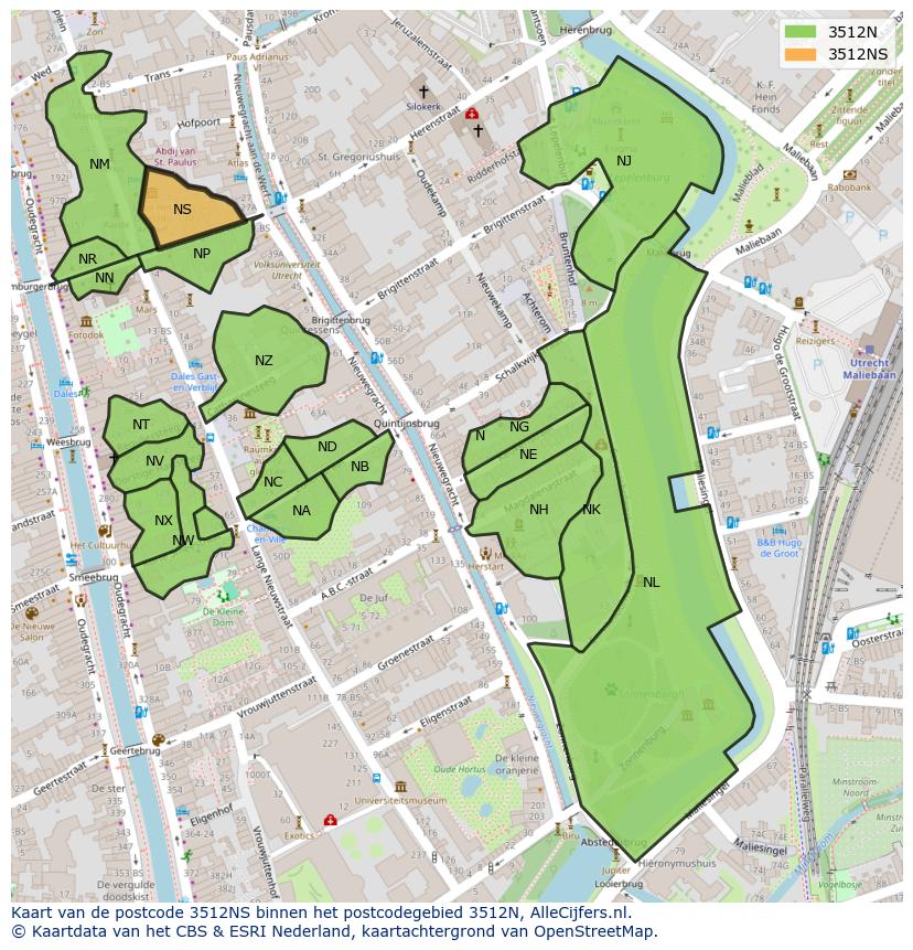 Afbeelding van het postcodegebied 3512 NS op de kaart.