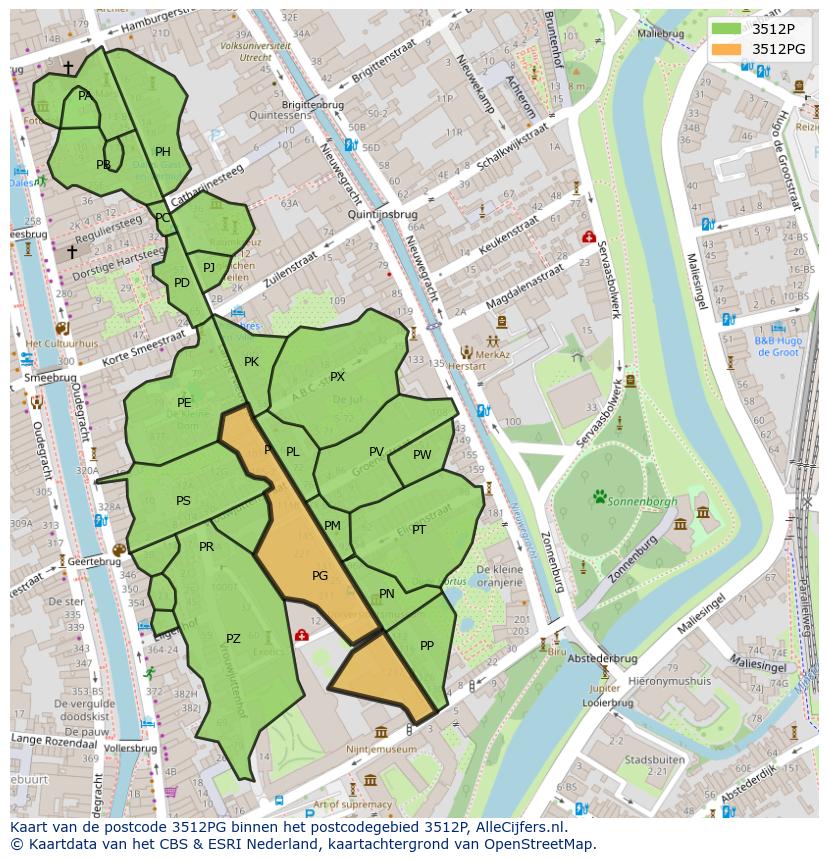 Afbeelding van het postcodegebied 3512 PG op de kaart.