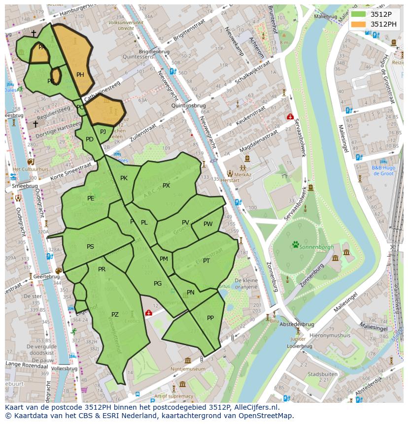 Afbeelding van het postcodegebied 3512 PH op de kaart.