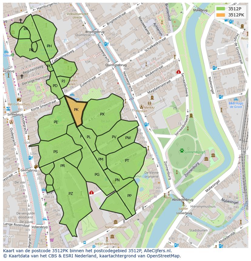 Afbeelding van het postcodegebied 3512 PK op de kaart.