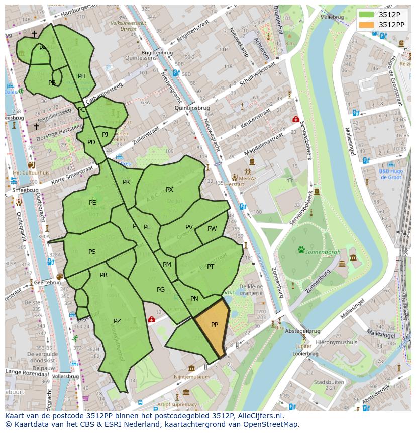 Afbeelding van het postcodegebied 3512 PP op de kaart.