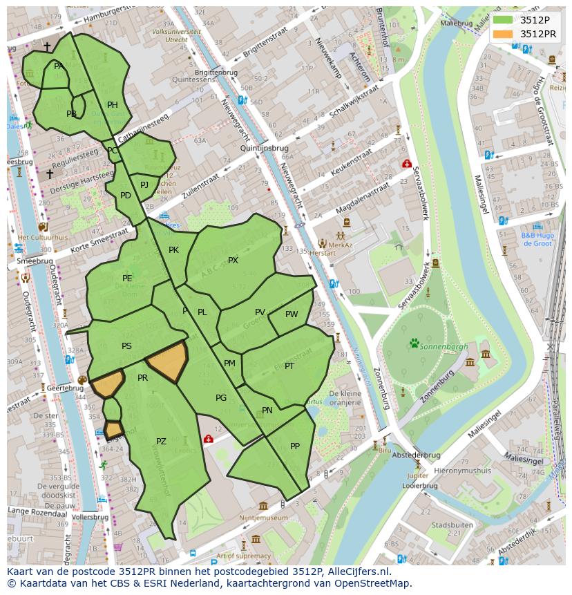 Afbeelding van het postcodegebied 3512 PR op de kaart.