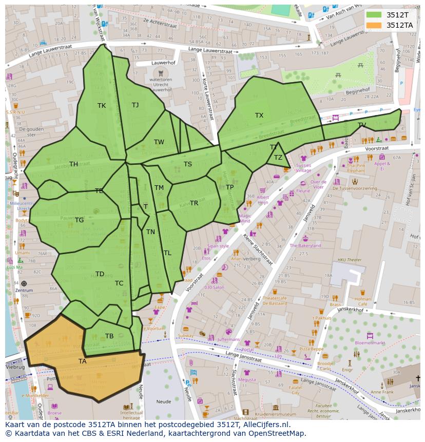 Afbeelding van het postcodegebied 3512 TA op de kaart.