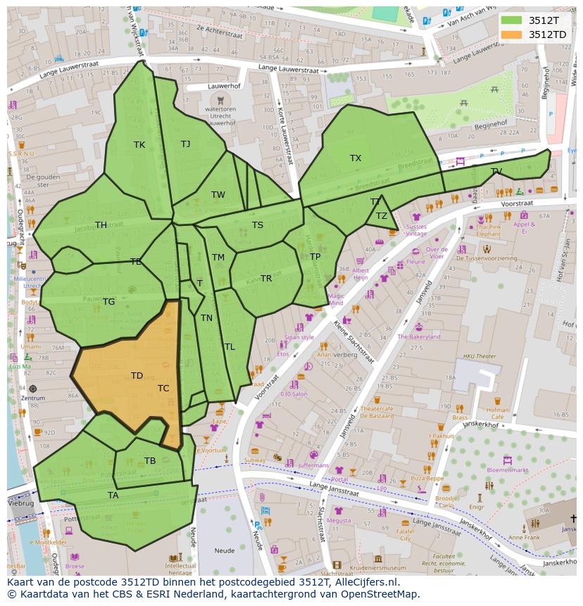 Afbeelding van het postcodegebied 3512 TD op de kaart.