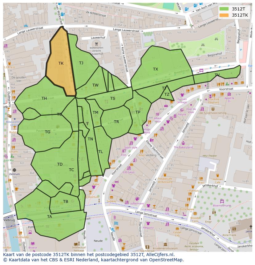 Afbeelding van het postcodegebied 3512 TK op de kaart.