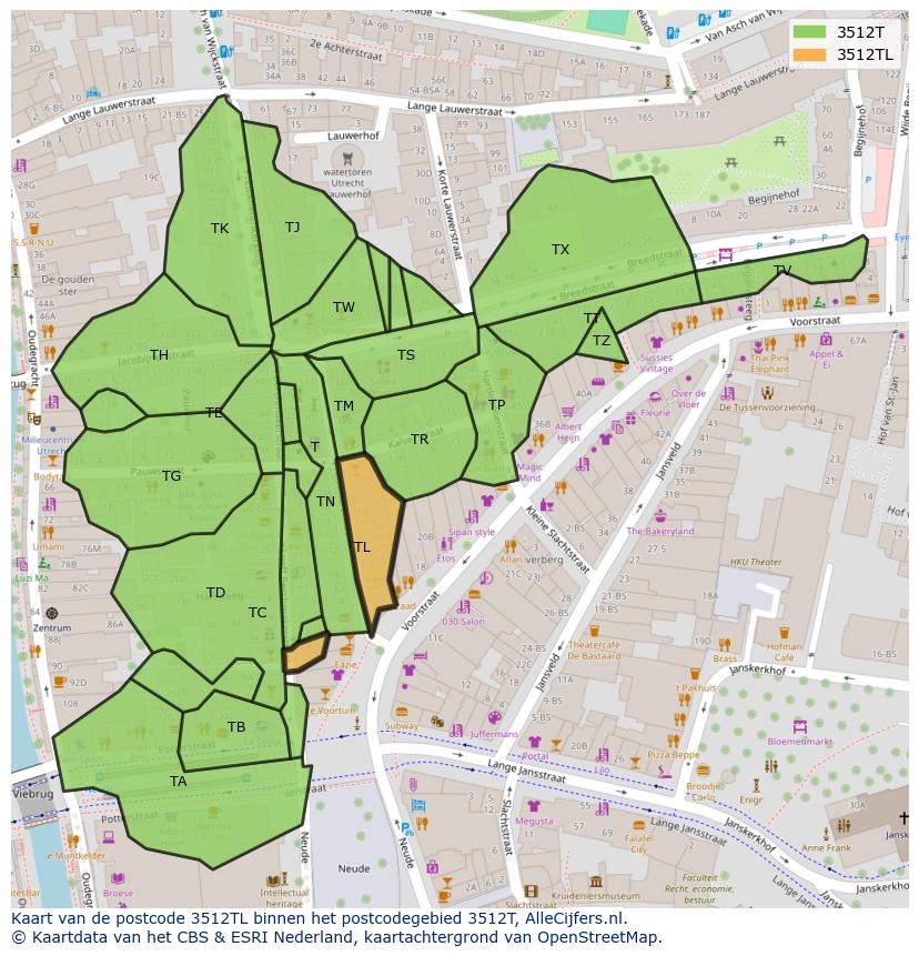 Afbeelding van het postcodegebied 3512 TL op de kaart.