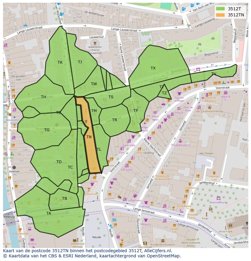 Afbeelding van het postcodegebied 3512 TN op de kaart.