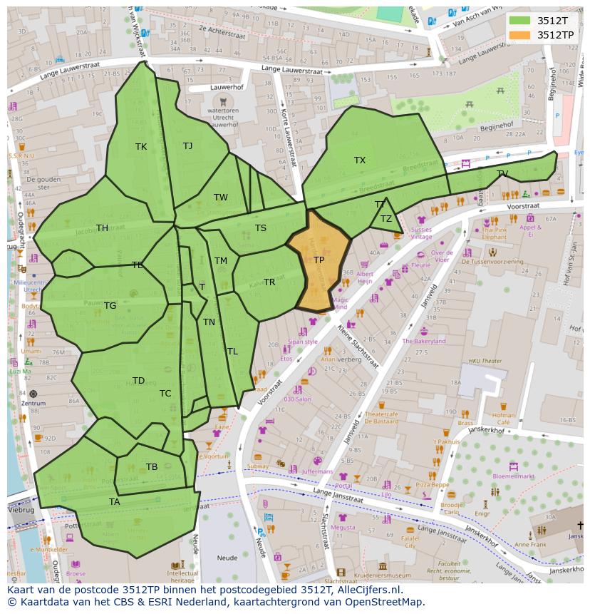 Afbeelding van het postcodegebied 3512 TP op de kaart.