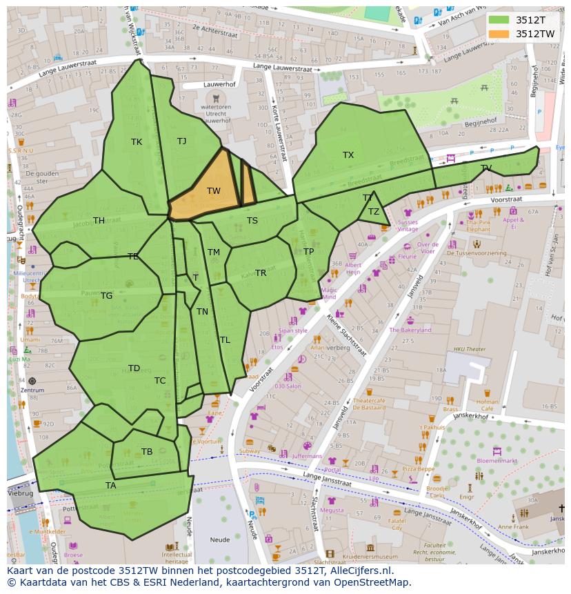 Afbeelding van het postcodegebied 3512 TW op de kaart.