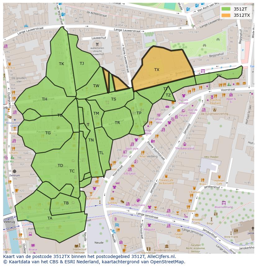 Afbeelding van het postcodegebied 3512 TX op de kaart.