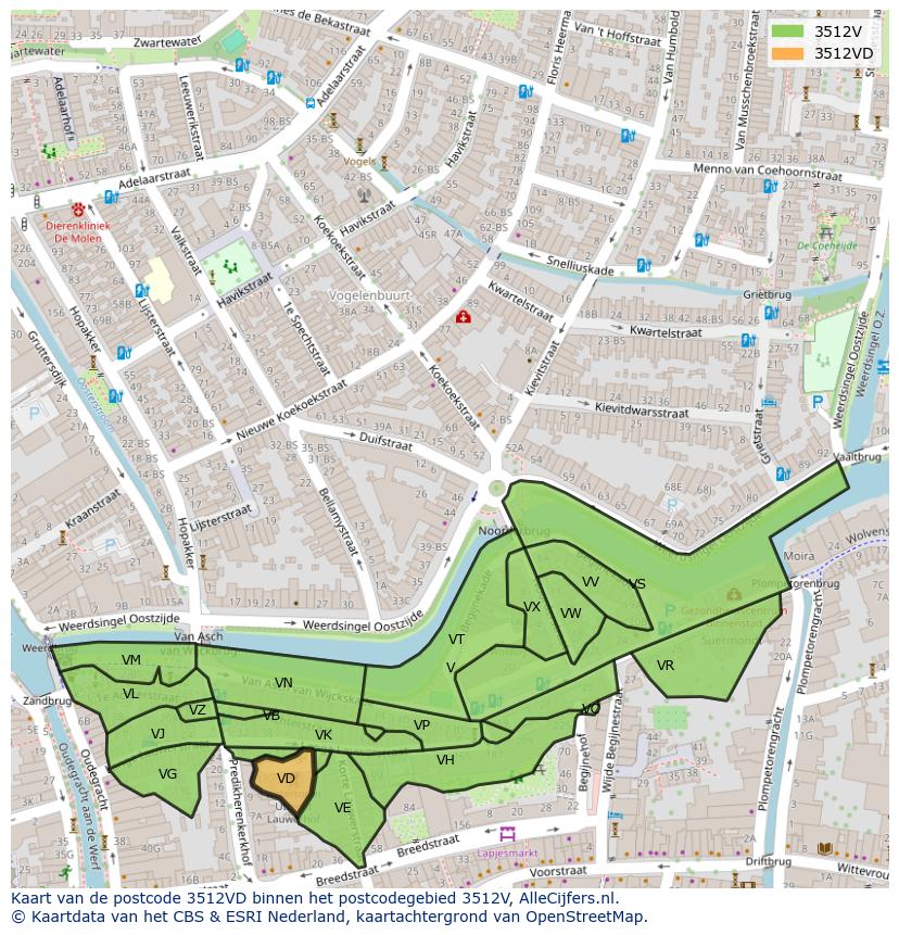 Afbeelding van het postcodegebied 3512 VD op de kaart.