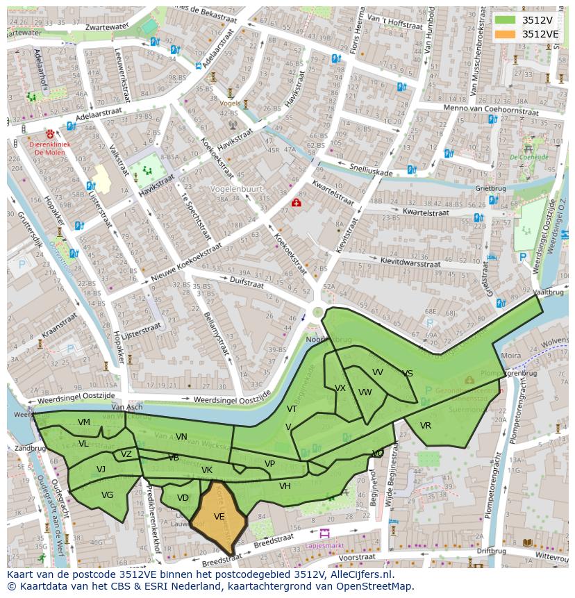 Afbeelding van het postcodegebied 3512 VE op de kaart.