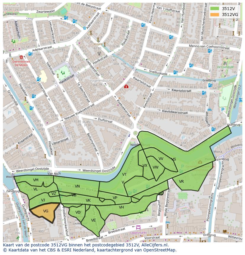Afbeelding van het postcodegebied 3512 VG op de kaart.