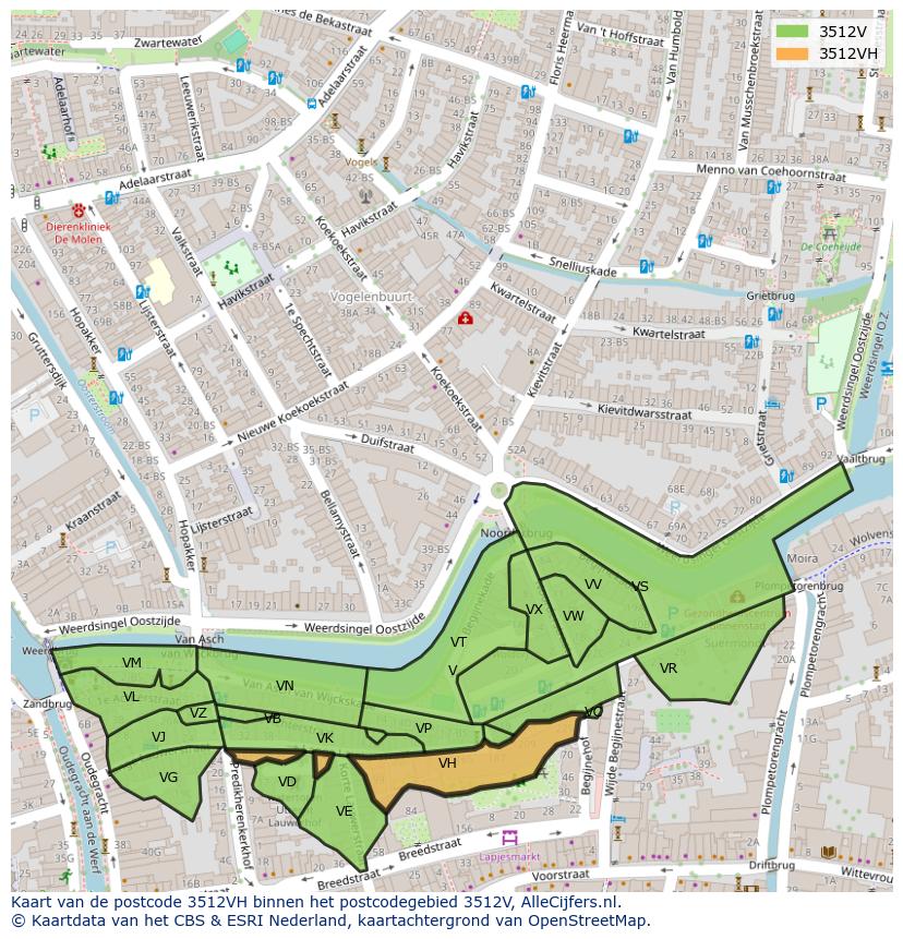 Afbeelding van het postcodegebied 3512 VH op de kaart.