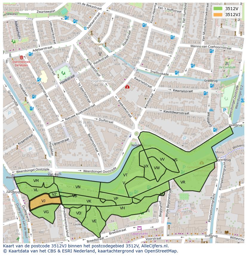Afbeelding van het postcodegebied 3512 VJ op de kaart.