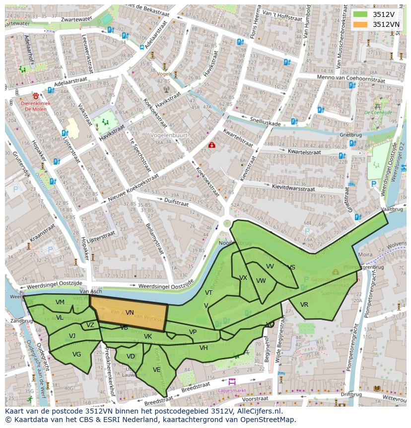 Afbeelding van het postcodegebied 3512 VN op de kaart.