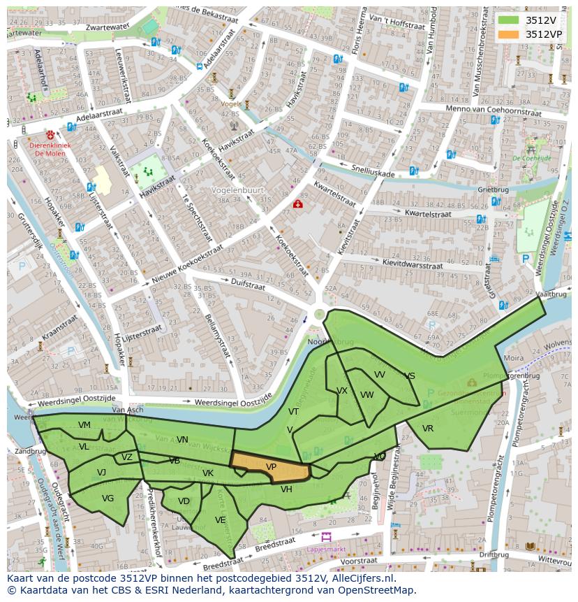 Afbeelding van het postcodegebied 3512 VP op de kaart.