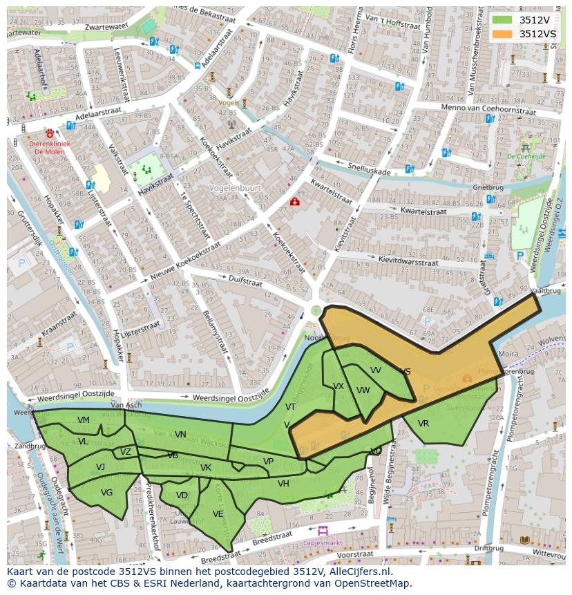 Afbeelding van het postcodegebied 3512 VS op de kaart.