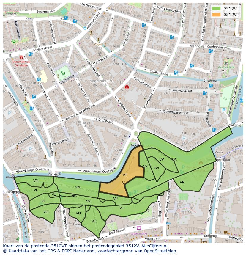 Afbeelding van het postcodegebied 3512 VT op de kaart.