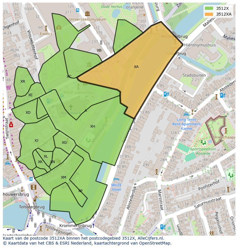 Afbeelding van het postcodegebied 3512 XA op de kaart.