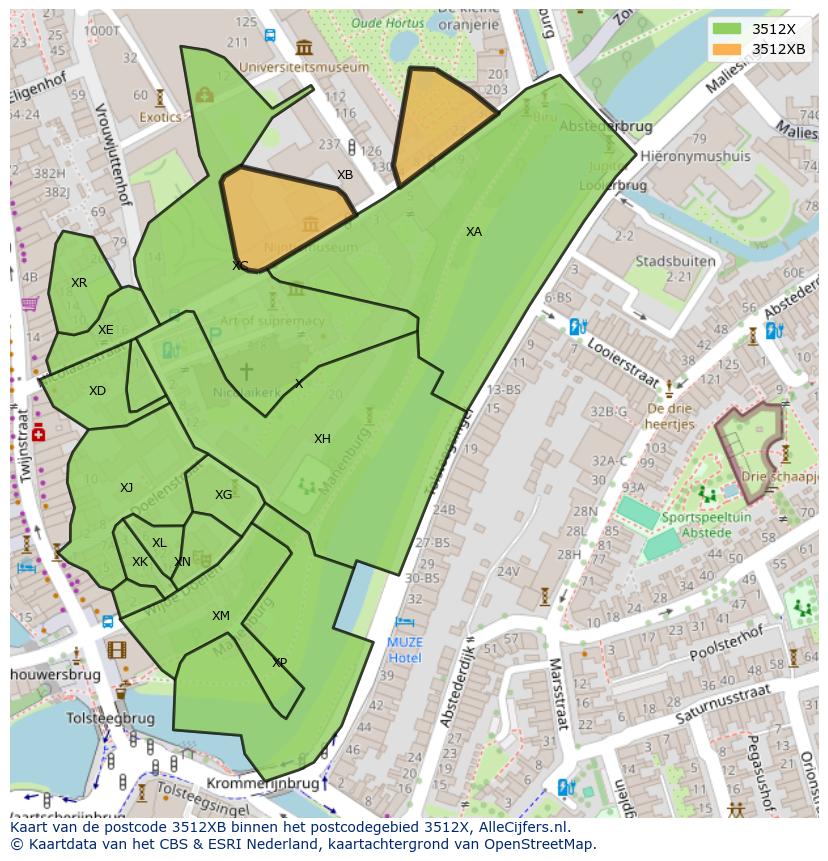 Afbeelding van het postcodegebied 3512 XB op de kaart.