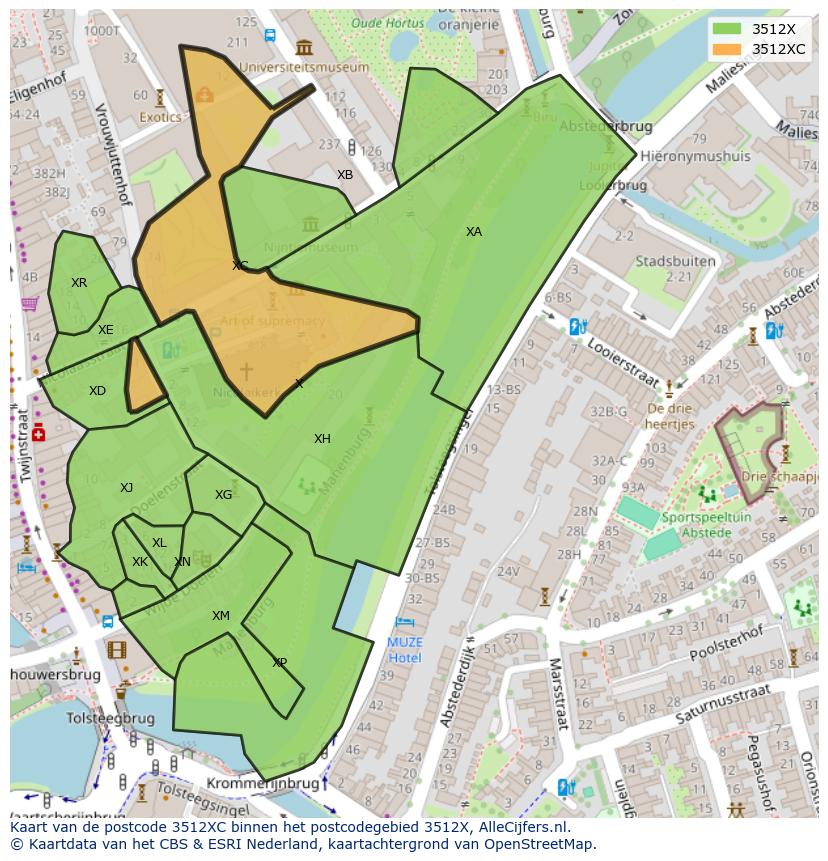 Afbeelding van het postcodegebied 3512 XC op de kaart.