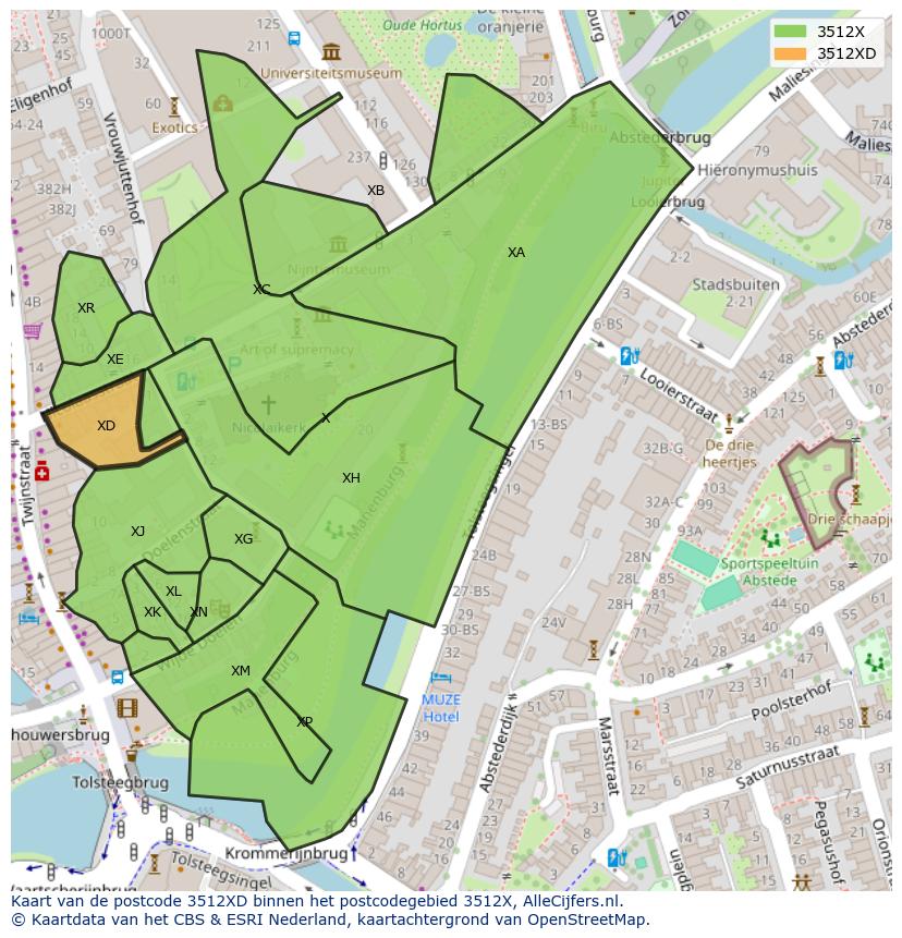 Afbeelding van het postcodegebied 3512 XD op de kaart.