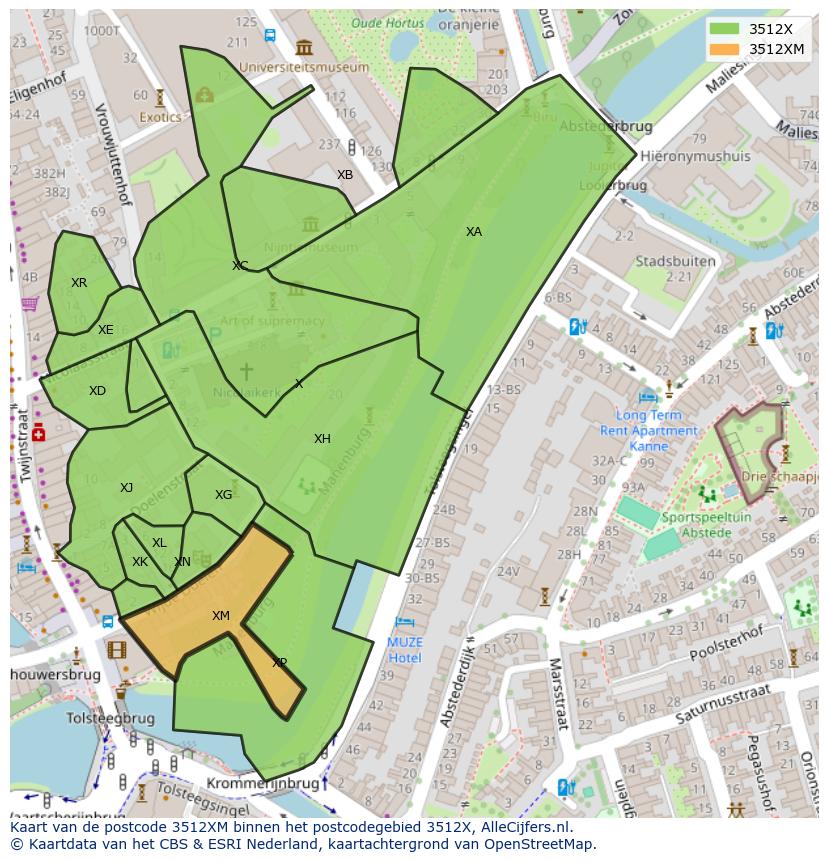 Afbeelding van het postcodegebied 3512 XM op de kaart.