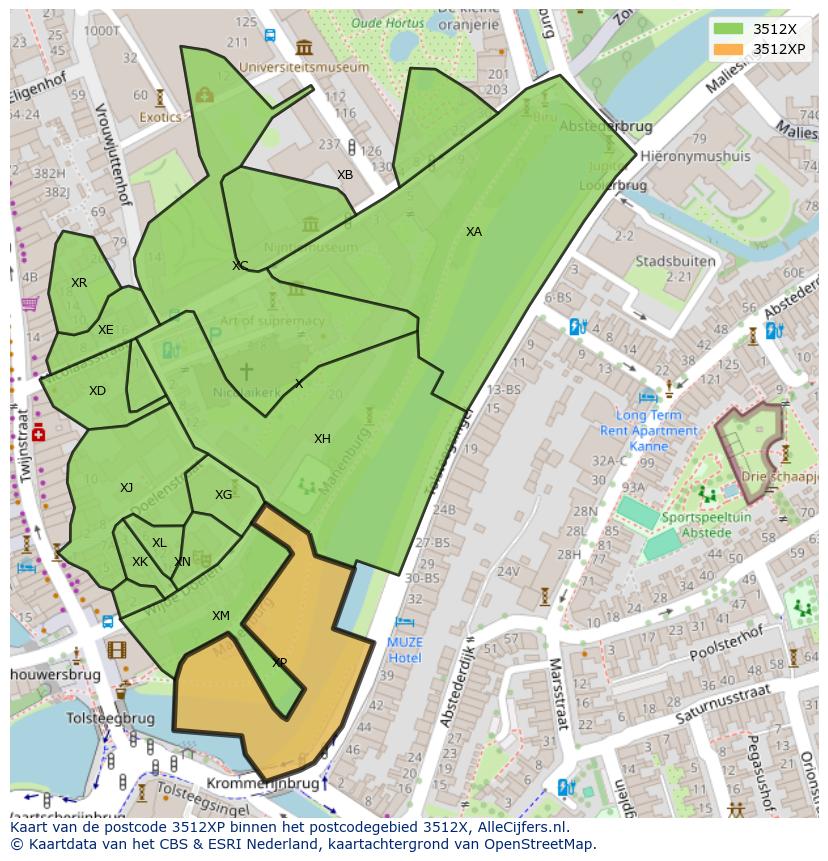 Afbeelding van het postcodegebied 3512 XP op de kaart.