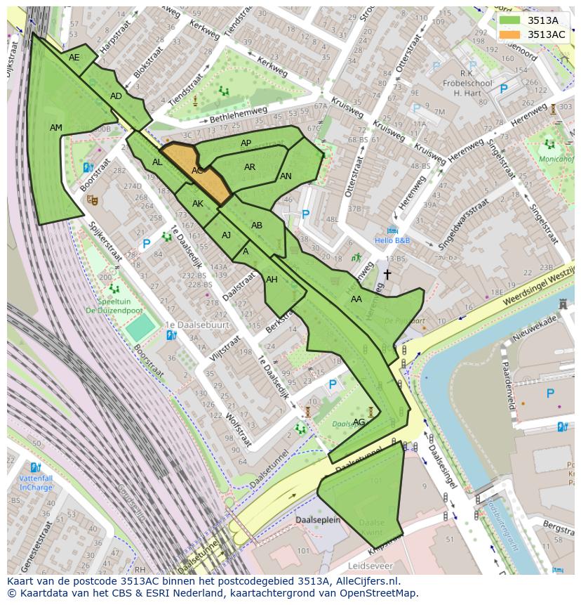 Afbeelding van het postcodegebied 3513 AC op de kaart.