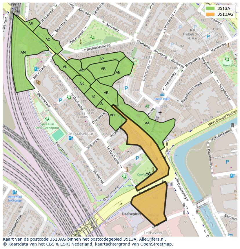 Afbeelding van het postcodegebied 3513 AG op de kaart.