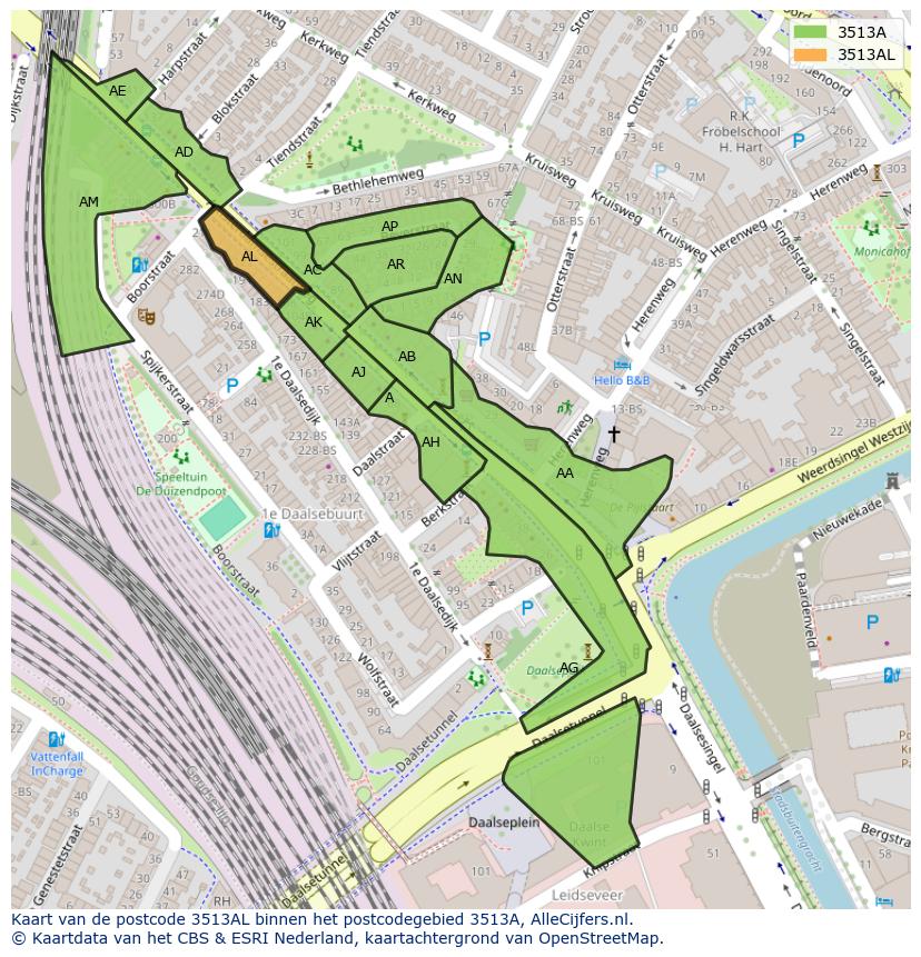 Afbeelding van het postcodegebied 3513 AL op de kaart.
