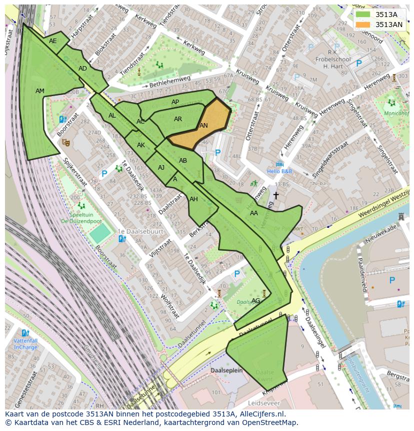 Afbeelding van het postcodegebied 3513 AN op de kaart.