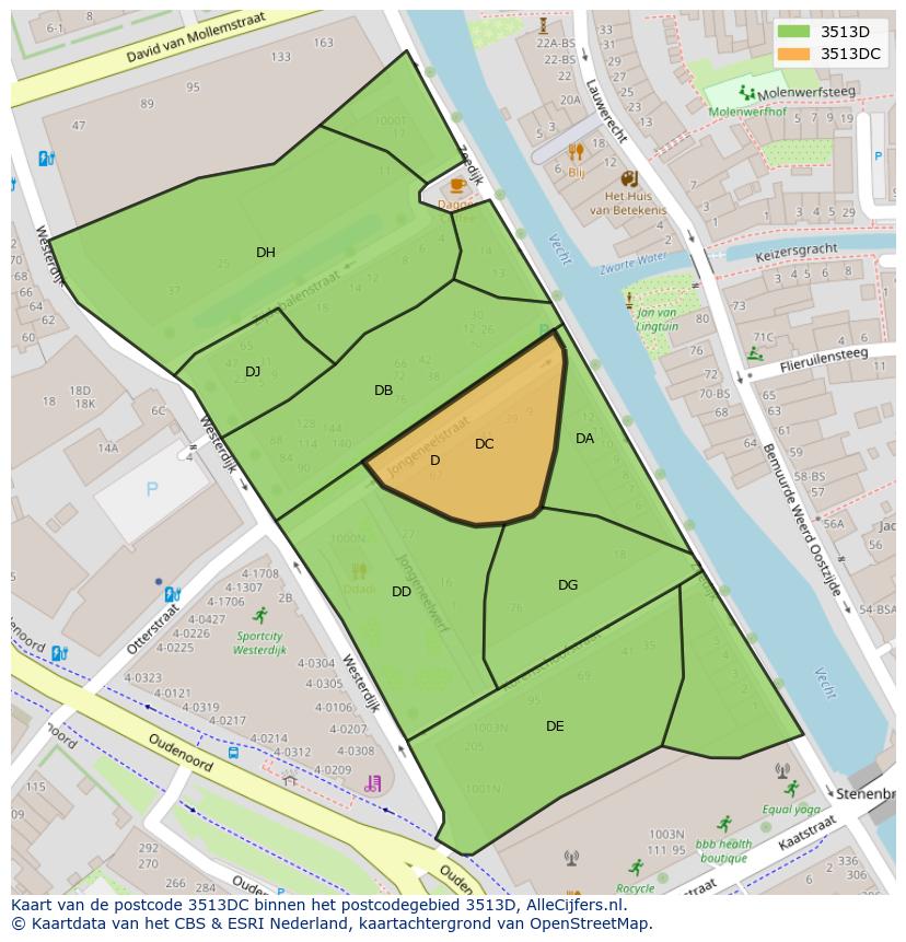 Afbeelding van het postcodegebied 3513 DC op de kaart.