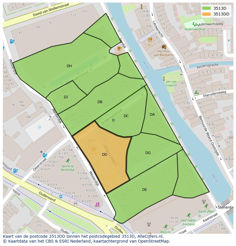 Afbeelding van het postcodegebied 3513 DD op de kaart.
